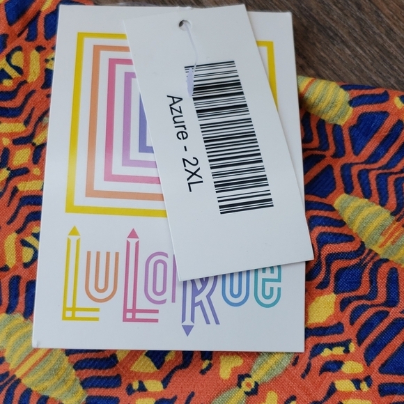 LuLaRoe Azure Skirt in a Repeated Orange/Yellow Pattern on Royal Blue Size 2X - Picture 2 of 7